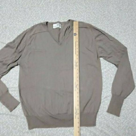 CHRISTIAN DIOR XL Combed Cotton V Neck Sweater Taupe - Picture 8 of 8
